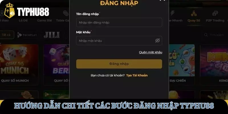 Chi tiết các bước quy trình đăng nhập tại TYPHU88